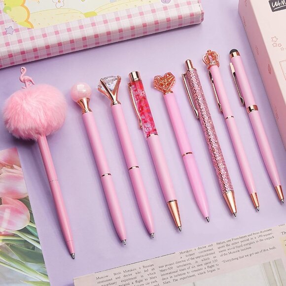 Other - 8Pcs Ballpoint Pens Set Metal Crystal Diamond Glitter for Journaling Pink Pen Bl